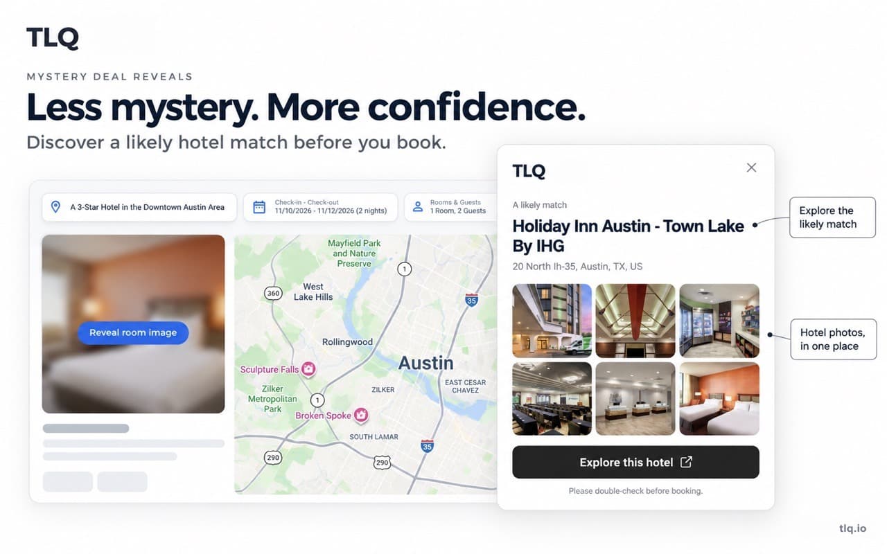 TLQ reveals a likely mystery hotel match with photos and a direct hotel link